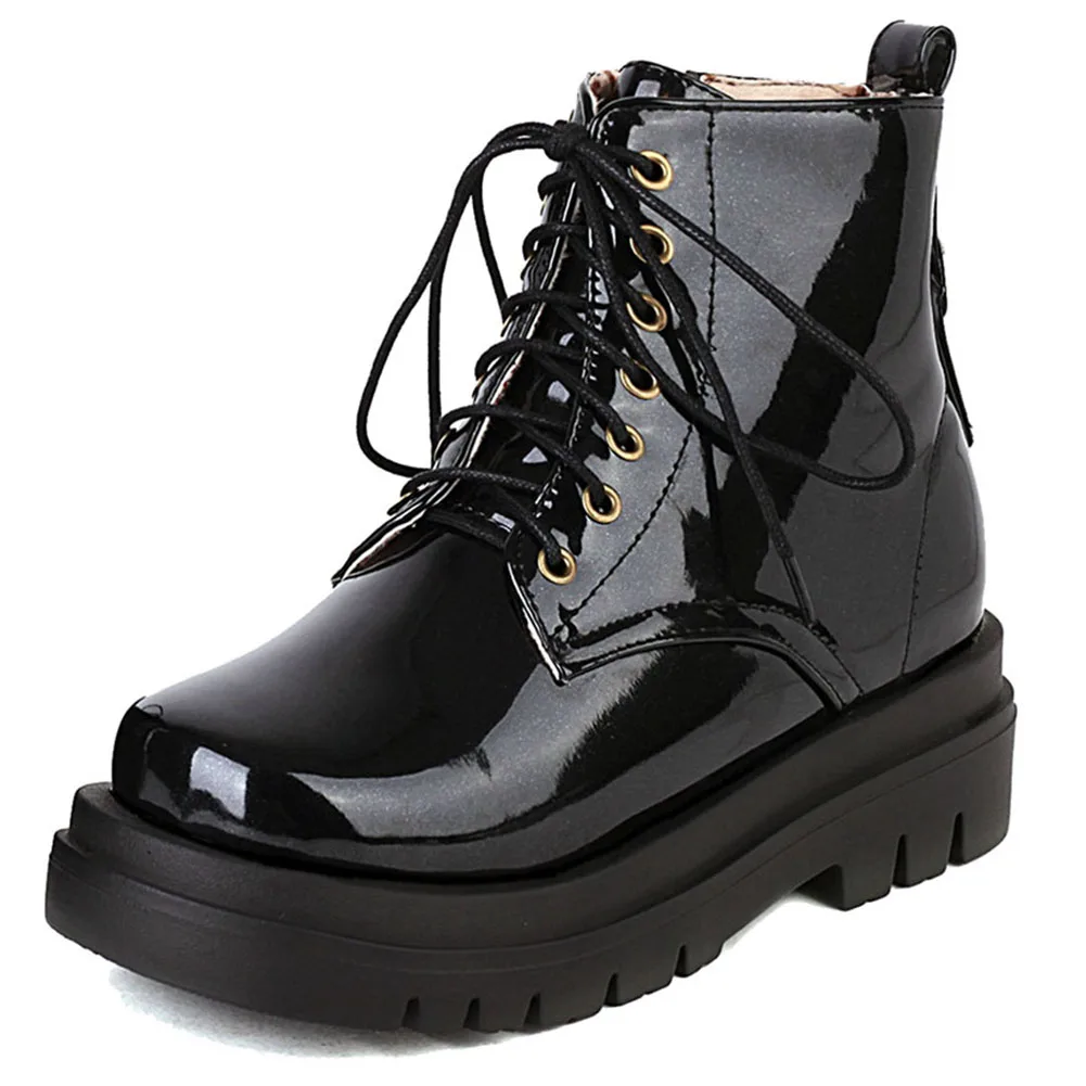 Doratasia Fashion New Female Chunky Heels Round Toe Zip Boots Solid Cross-Tied Ankle Boots Women Punk Shoes Woman