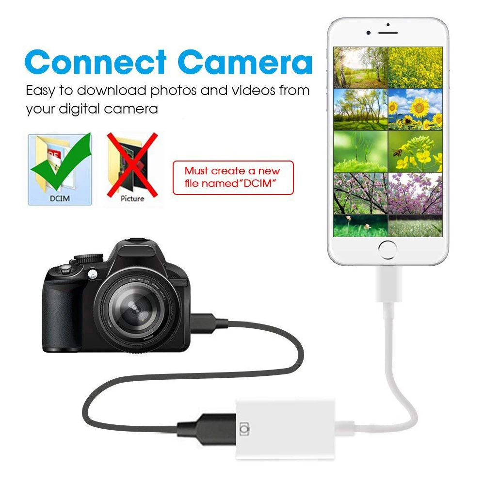 USB адаптер камеры, USB Otg кабель Мужской 8 Pin к USB Женский адаптер совместим с телефоном 6 7 8 X, для lightning iOS 13 разъем