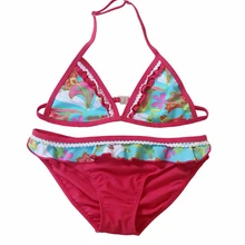 Купальник из двух частей детский комплект бикини с розовым плечевым ремнем и цветочным принтом, детский купальный костюм