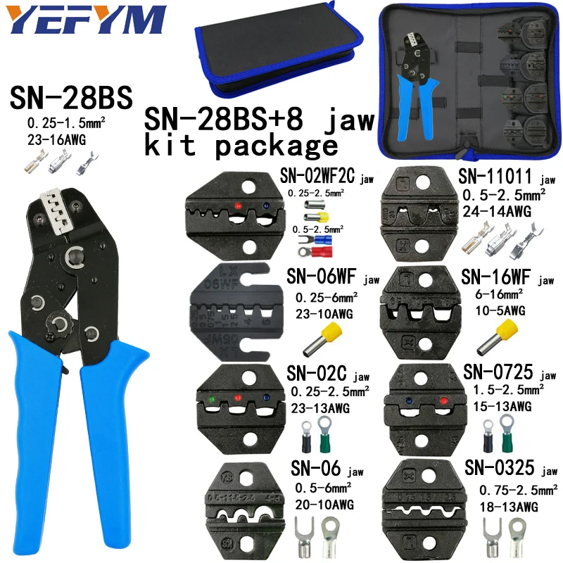 Обжимные инструменты плоскогубцы Набор для XH2.54 pulg/Трубчатые/Изолированные клеммы SN-28BS SN-2549 8 кулачковый комплект электрические Клещи для прессования - Цвет: SN-28BS 8JAW KIT