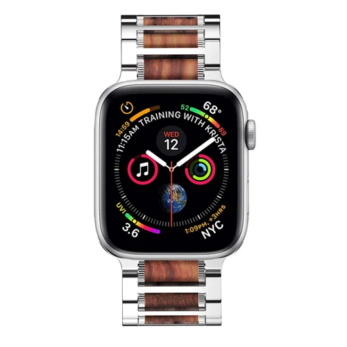 Ремешок для Apple Watch 44 мм 42 мм 40 мм 38 мм браслет из натурального дерева из нержавеющей стали для Apple iWatch 5/4/3/2/1 - Цвет ремешка: silver