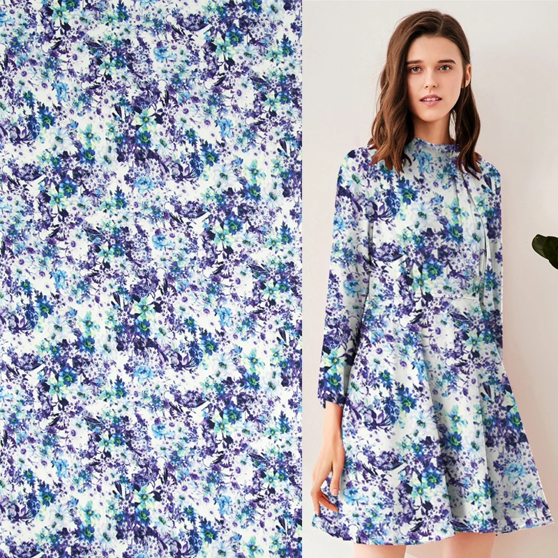 Чистый Шелковый жоржет марлевые шелковые ткани синий и темно фиолетовый цветочный дизайн, SCG558