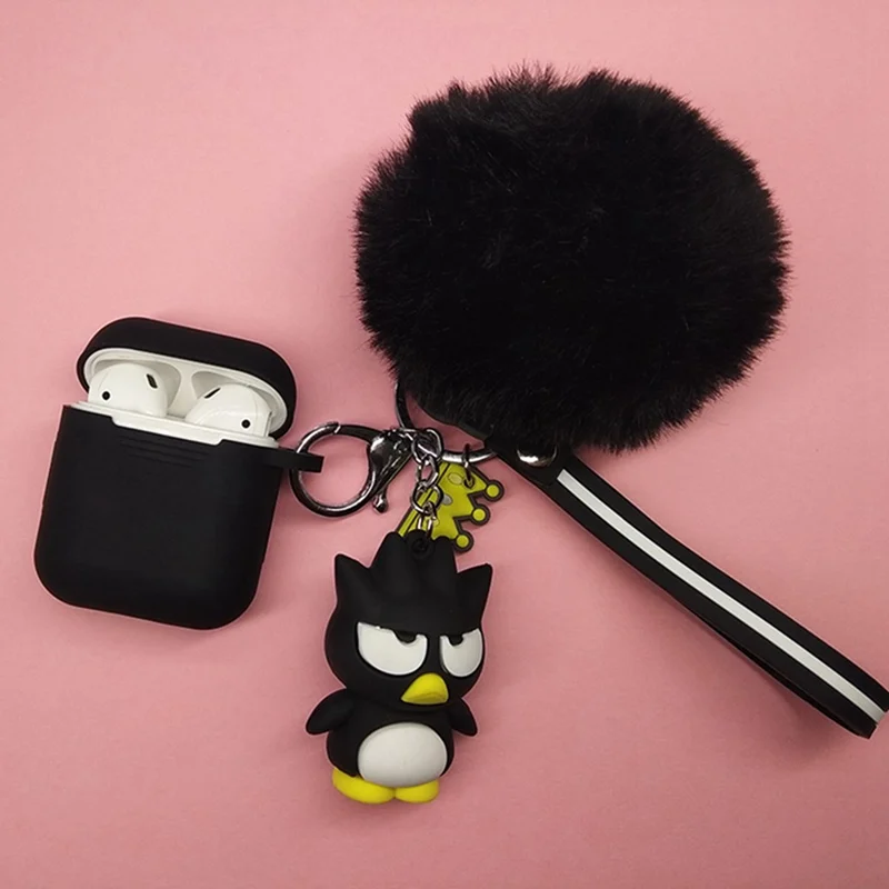 Cute Cartoon Silicone Shockproof Headset Case For AirPods Wireless Bluetooth Earphone Cases With Kawaii Pendant - Цвет: BK
