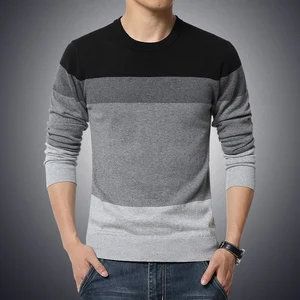 Suéter de manga larga para hombre, jersey de cuello redondo a rayas, ajustado, informal, tejido, nuevo