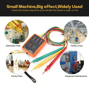 

SM852B 3 Phase Rotation Tester Digital Phase Indicator Detector LED Buzzer Phase Sequence Meter Voltage Tester 60V~600V AC
