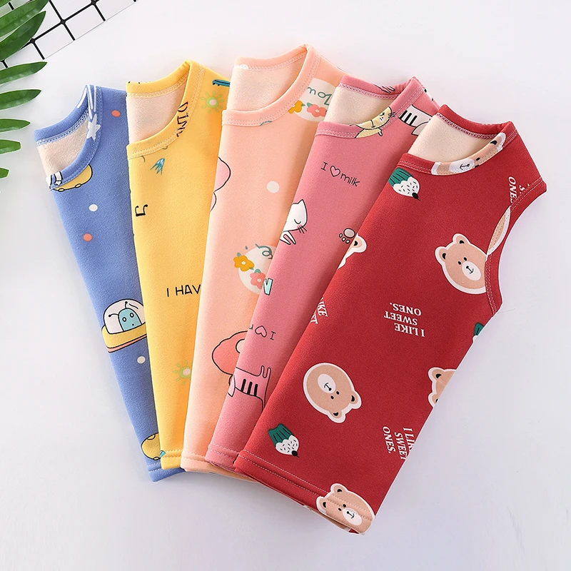 New Dinosaur Print Kids Pajamas Tops Autumn Winter Baby Sleeveless Tops Tees 2-11T Warm Toddler Sleep Vests for Boys Girls