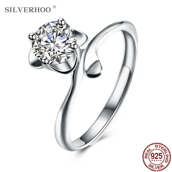 

SILVERHOO 925 Sterling Silver Rings For Women Plant Shape Ring Inlay 5A Clear Cubic Zircon CZ Party Fine Jewelry New Listing