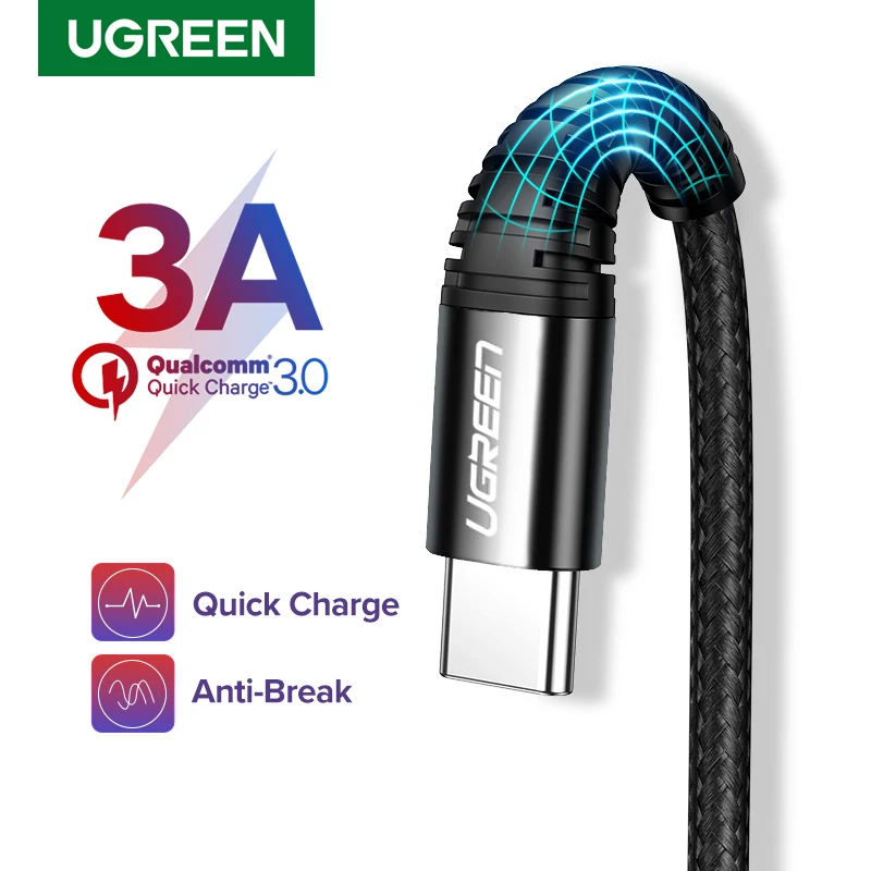 USB кабель Ugreen Тип C 3 А быстрое зарядное устройство для передачи данных Xiaomi redmi note 7
