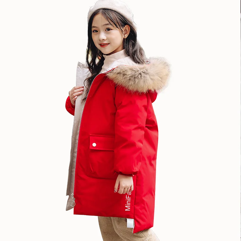 

2019 New Girls Down Jacket Children Thickening Large Fur Collar Down Coats Kids White Duck Down Winter Outwear Clothing