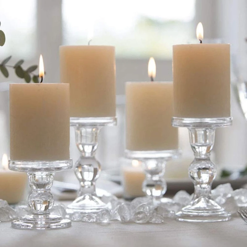 Прозрачный стеклянный держатель свечи в виде колонны, двойная столовая свеча подставка для колонны или столовая свеча палочки (2 упаковки)