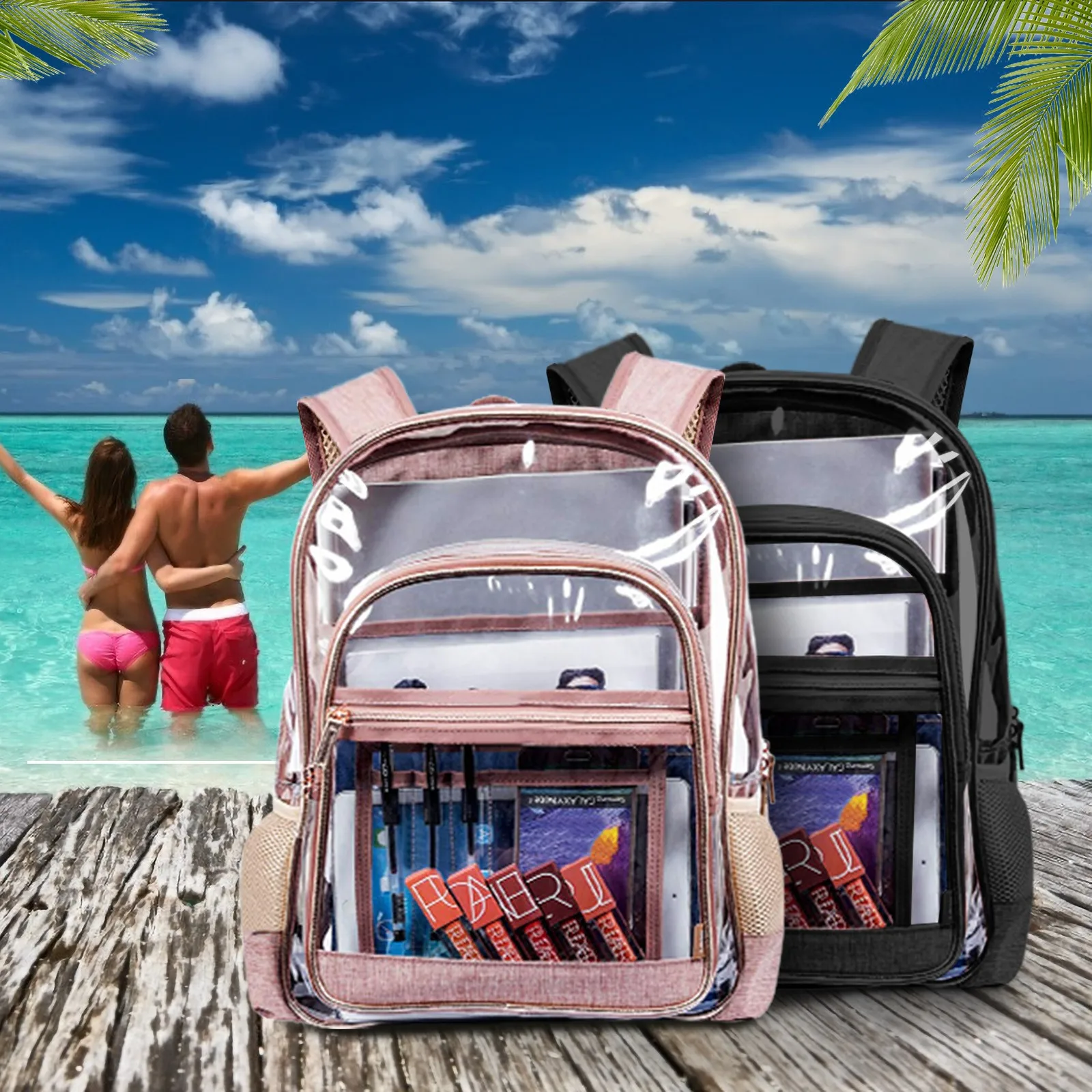 PVC Transparent Backpack Bag Fashion Waterproof Student School Bags Jelly Travel Beach Swimming Kit Bag For Men Women Rucksack
