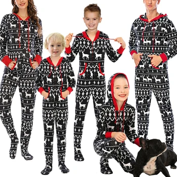 

WENYUJH Family Matching Christmas Pajamas Romper Jumpsuit Women Men Baby Kids Deer Print Xmas Sleepwear Nightwear Hood Outfits