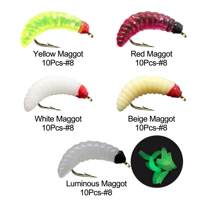 5-10Pieces Maggot Fly Fishing Wet Trout Flies Worm Soft Bait for Trout  Salmon Perch Fishing