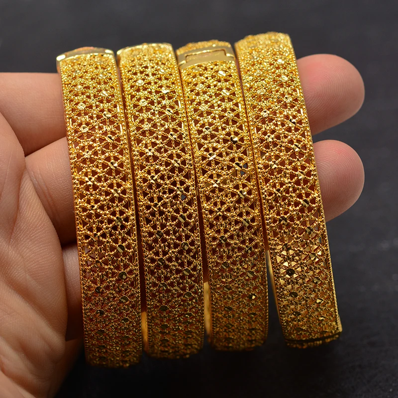 Wando 24k Gold Bangle for Women Gold Dubai Bride Wedding Ethiopian Bracelet Africa Bangle Arab Jewelry Gold Charm Girl Bracelet - Окраска металла: 4pcs