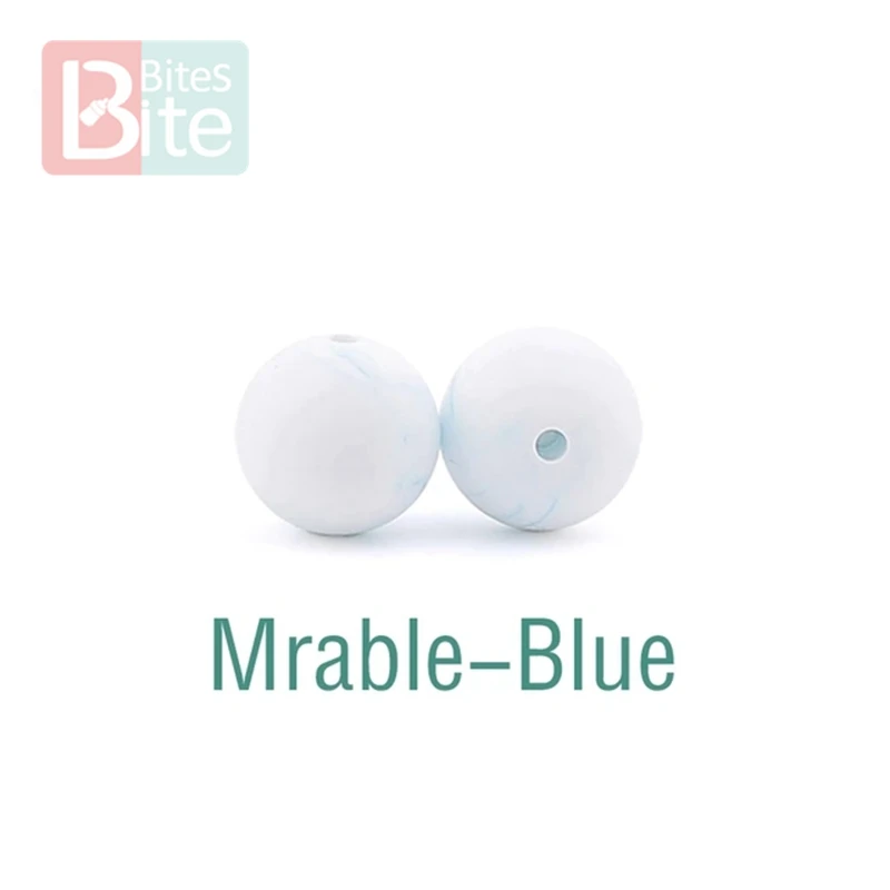 Marble-Blue Укусы 15 мм 10 шт. силиконовые бусины пищевого качества силиконовые детские товары для прорезывания зубов жевательные соска, зажимы для цепи бусины Детские игрушки для прорезывания зубов - Color: Marble-Blue