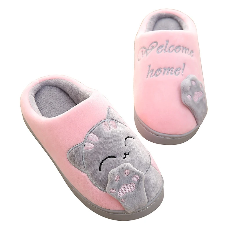 Women Winter Warm Home Slippers Couple Shoes Female Plush Cat Animal Slip On Soft Indoor Flats Comfort Ladies& Man Plus Size