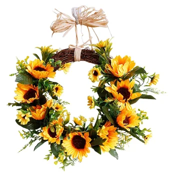 

16 Inch Sunflower Rustic Farmhouse Decorative Artificial Flower Wreath,Faux Floral Wreath for All Seasons Indoor Outdoor