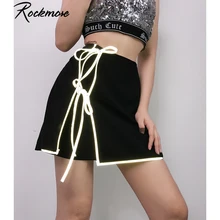 Rockmore Светоотражающие бандажные мини-юбки женские черные готические уличные Harajuku корейские сексуальные выше колена Женская юбка короткая