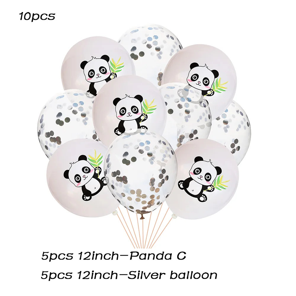 Милая панда тематическая вечеринка на день рождения украшения Дети тарелка салфетки чашки воздушные шары День рождения Свадьба для душа - Цвет: 10pc Silver Panda C