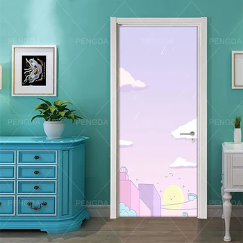 

3d Door Sticker Home Decor Anime Building View Self Adhesive Waterproof Wallpaper Print PVC Poster Wall Art Picture Kids Room