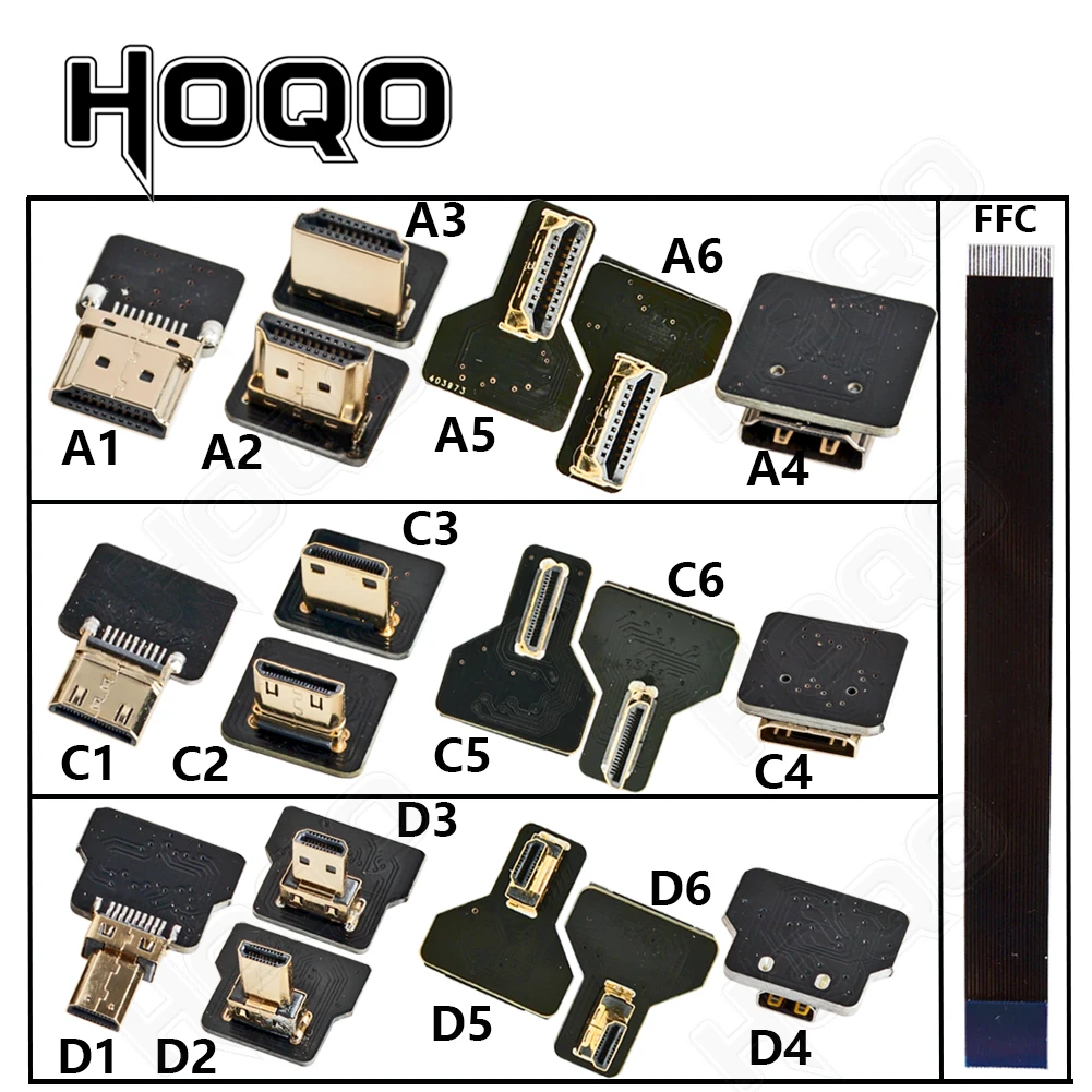 Flexible HDMI Flat Ribbon Cable - Micro HD to Mini HD Female, 90/270 Degree, FFC 20pin, for DJI FPV Connector Description Image.This Product Can Be Found With The Tag Names Accessories Parts, Audio Video Cables, Connector flexible cable, Digital Cables