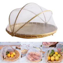 Hand-Woven Food Tent Basket Tray Vegetable Bread Fruit Container Net Mesh Cover Anti Bug Dust Proof Kithen Outdoor Picnic