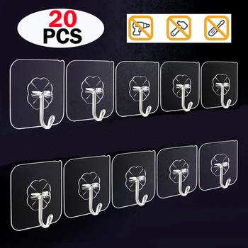 

20Pcs 6x6cm Seamless Sticky Hooks Transparent Self Adhesive Hooks Strong Door Wall Hangers Hooks Cup Sucker for Kitchen Bathroom