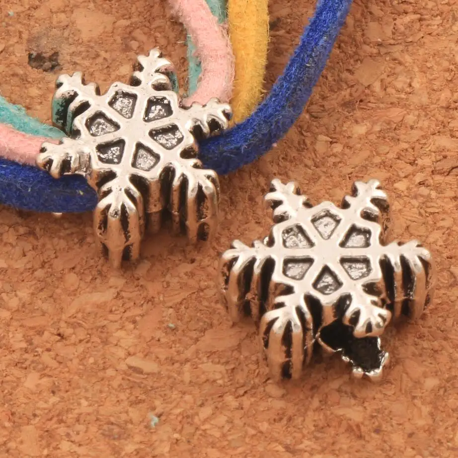 Snowflake Star Big Hole Beads Christmas Gift 72PCS zinc alloy Fit European Bracelets Jewelry DIY L1349 12x14mm