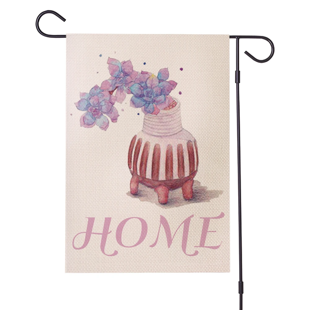 Lychee Double Sides Garden Flags Vase Flower Flax Banner Party Banner Flags DIY Birthday Festival Decoration Accessiories