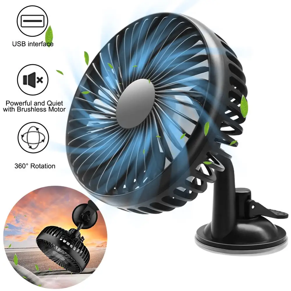 Ventilador USB de 2 estilos para coche, ventosa para asiento trasero de coche de un solo cabezal, 12V y 24V, Control Universal de viento grande y tres velocidades