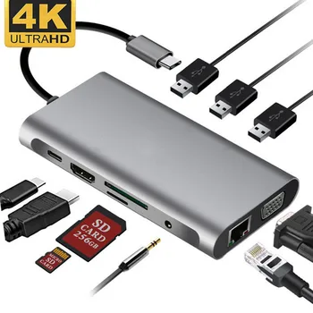 

10-in-1 Type-C docking hub SB 3.0 4K HDMI VGA RJ45 10-in-1 converter