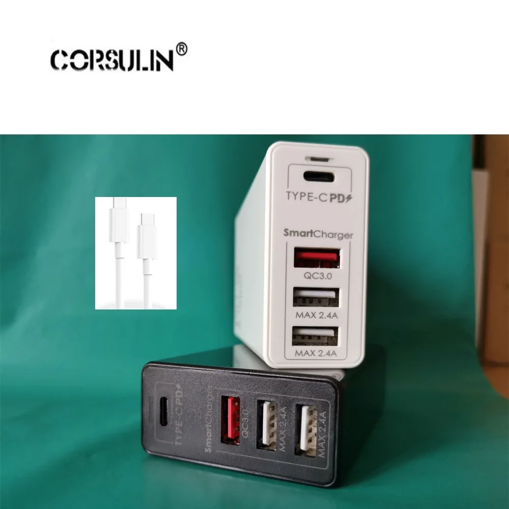 

Corsulin USB C 60W 4-Port Desktop Charger with One 100W Port for Apple MacBook Nexus 5X/6P 3 PowerIQ Ports for iPhone iPad 100W