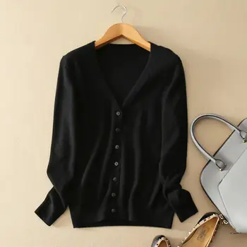 

V-Neck Cashmere wool Jumper SweaterWinter Womens Slim elastic Knitted Cardigan