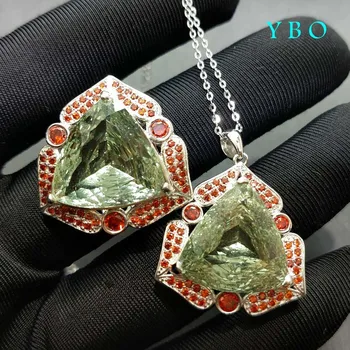 

Y B O , New design jewelry set for woman natural green amethyst in 925 sterling silver with gold plated