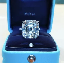 Original 925 Silver square ring Asscher cut Created Moissanite Wedding Engagement Cocktail Women topaz Rings finger Fine Jewelry