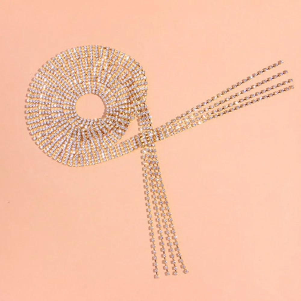 DIY Exaggerated Luxury Rhinestone Long Tassel Choker Necklace Jewelry for Girl Adjustable Crystal Clavicle Chain Collar Necklace