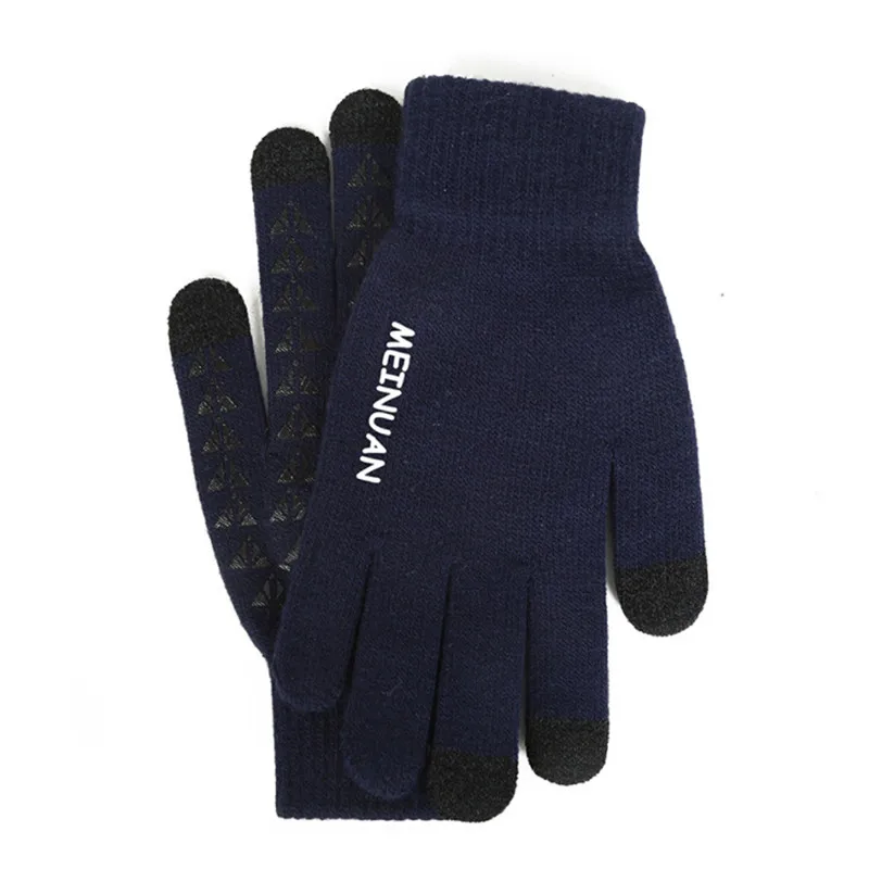 Мужские вязаные перчатки с сенсорным экраном на осень и зиму, мужские перчатки высокого качества, тонкие бархатные однотонные теплые варежки, деловые перчатки - Цвет: D