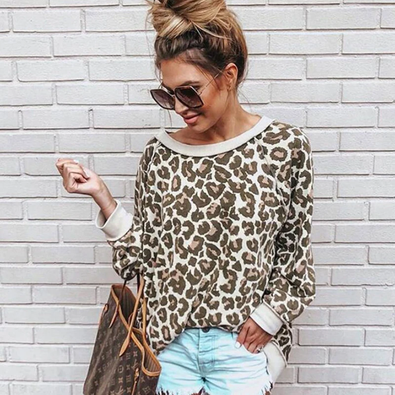 Леопардовый принт круглый вырез рабочая одежда женская футболка женская одежда Весна длинный рукав сексуальные женские рубашки футболки топы для беременных