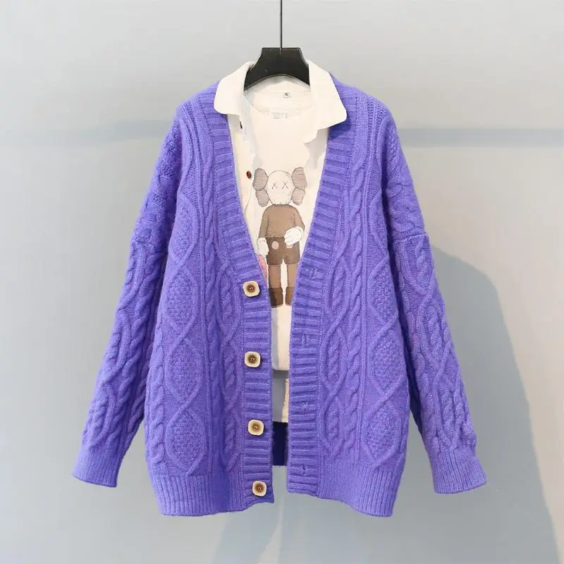 

2020 V neck Long Sweater and Cardigans Long Sleeve Button Up Twisted Loose Knit Jacket Oversized Casual Coat Knitwear