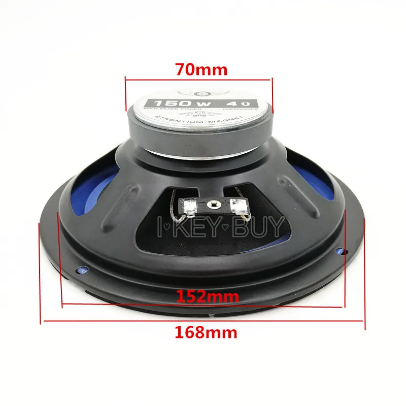 I KEY BUY 2pcs/Lot 165mm 6.5 Inch Paper Cone Full Range Speaker Car Audio System 4 Ohm 150W Blue Foam Edge Midrange