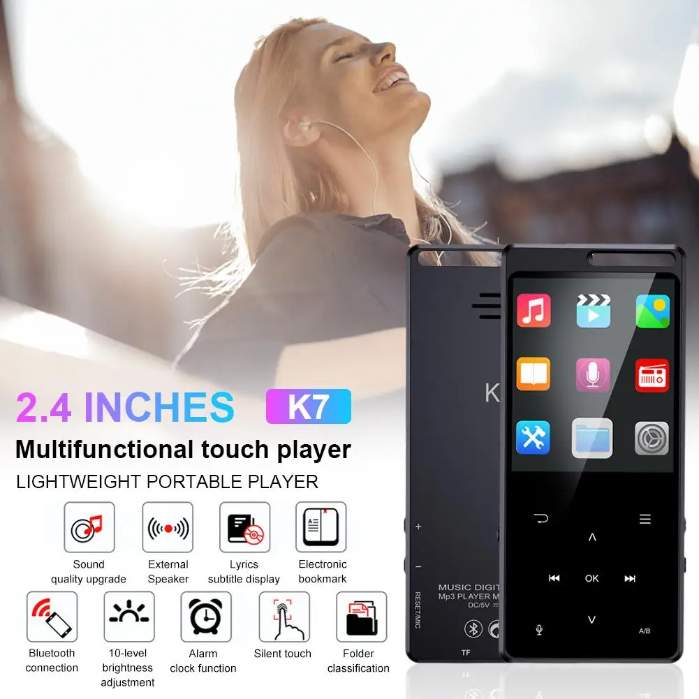 MP3 MP4 музыкальный плеер Bluetooth Внешний сенсорный экран музыкальный плеер с 2,4 дюймовым экраном и емкостью батареи 800 мАч