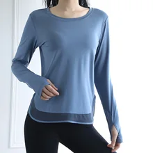 Спортивные топы для спортзала, женская рубашка для фитнеса, длинный рукав, для йоги, кроп Топ, сетка, женские спортивные дышащие топы, женская спортивная одежда, S-L