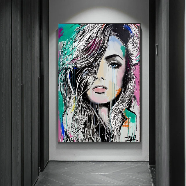 Graffiti Woman Face Canvas Painting Figure Printed Poster and Prints Wall Pictures For Woman Face Living Room Home Decorations lye1416
