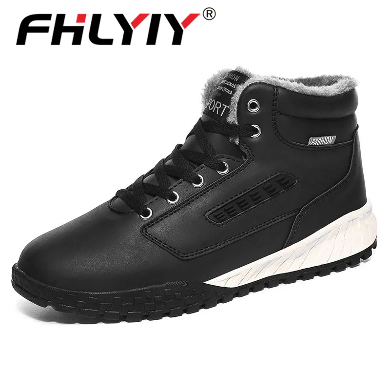 Fhlyiy/Брендовые мужские зимние ботинки; теплые плюшевые мужские Ботильоны; повседневные уличные Нескользящие мужские зимние кожаные ботинки; большие размеры 48 - Цвет: Black 88