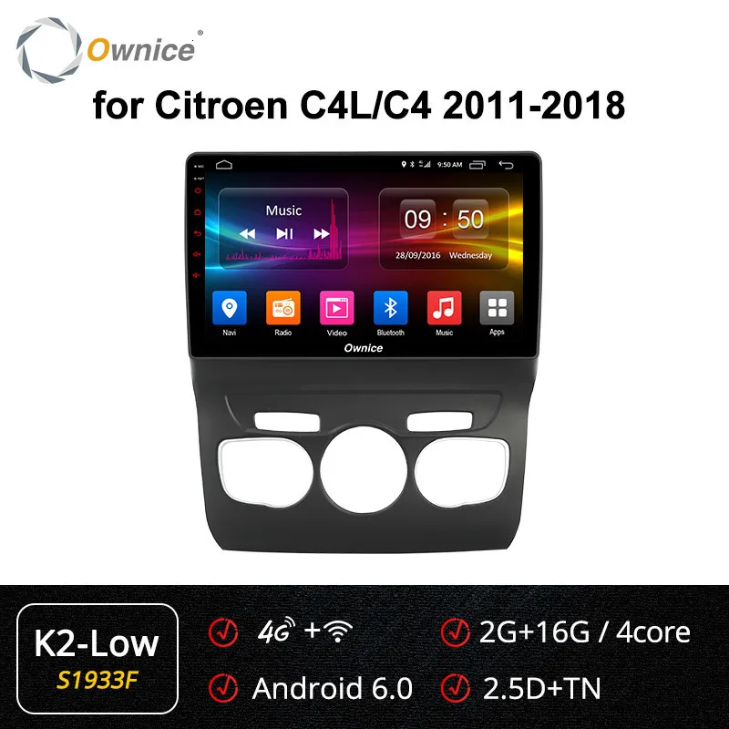 Ownice Восьмиядерный Android 9,0 Автомобильная dvd-навигационная система плеер Автомобильный стерео для Citroen C4 C4L 2011-радио wifi-роутер 4G LTE - Цвет: S1933 K2-Low