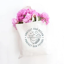 Женская Холщовая Сумка через плечо Rotect Our Ocean защищает наше будущее сумки для покупок с принтом Студенческая Книга сумка сумки тоут для девочек