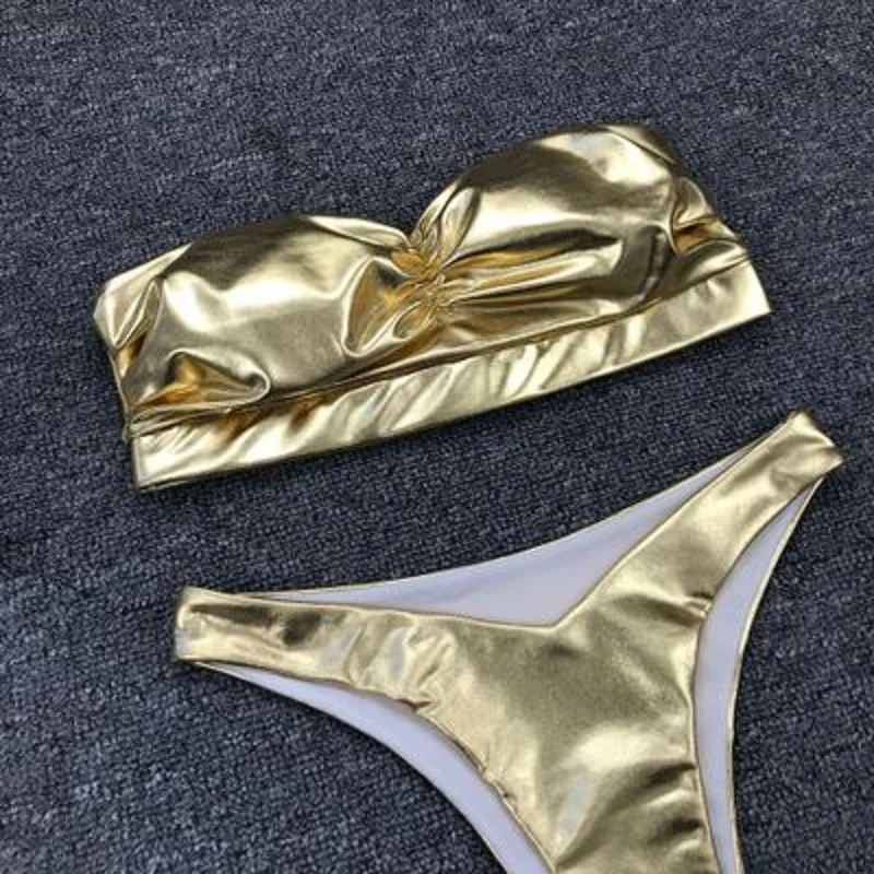 Новинка, блестящий золотой комплект бикини, сексуальный женский купальник, Летний Бикини
