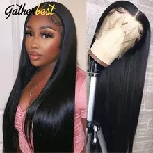 Black Straight Wigs for Women 32 34 36 Inch Bone Straight Lace Front Long Wig Brazilian Straight Pre-plucked Human Lace Wigs