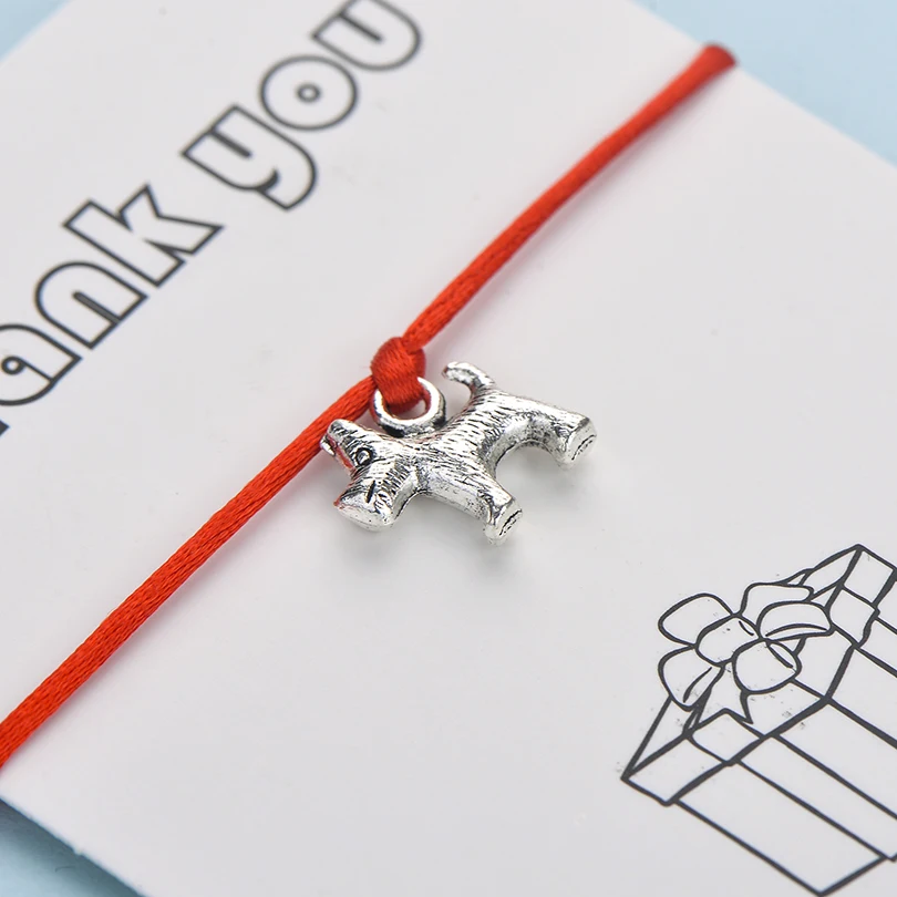 

IYOE THANK YOU White Paper Card Cute Dog Charm Bracelets For Women Men Jewelry Red String Bracelet Adjustable Friendship Family