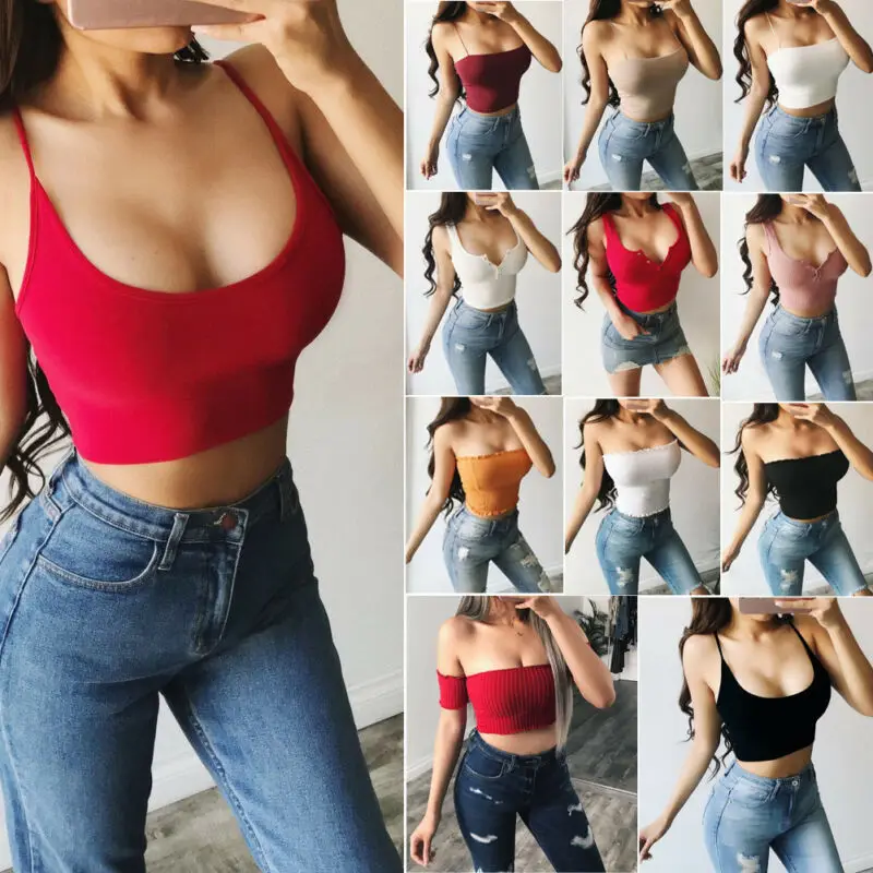 

Women lady solid crop tops Hot off shoulder bandage Sleeveless shirt Strapless Casual Tank Top Club Camis 2019 Elastic Bandeau